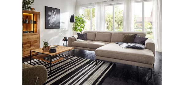 Ecksofa Rockport B - 2,5-Sitzer mit Longchair rechts inkl. Kopfteil/Sitztiefe verstellbar, Stoff, Khaki – Bild 2