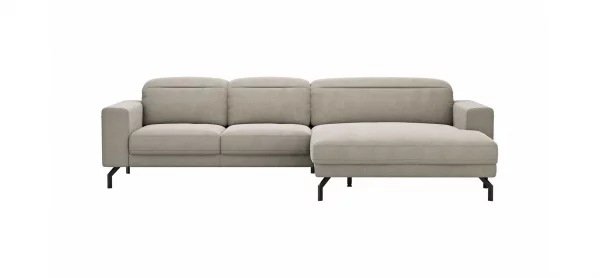 Ecksofa Rockport B - 2,5-Sitzer mit Longchair rechts inkl. Kopfteil/Sitztiefe verstellbar, Stoff, Khaki