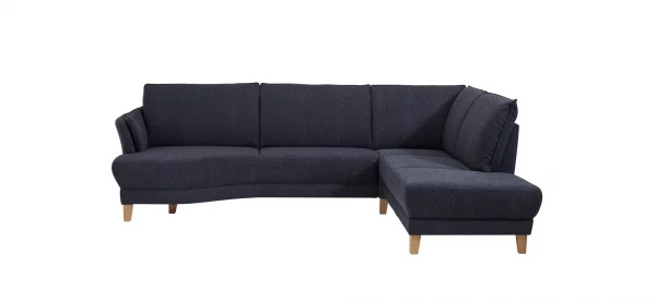 Sofa Stamford - 3,5-Sitzer, Bogen links mit Ecksofa 2-sitzig und Abschlusshocker Rechts, Stoff, Dunkelblau