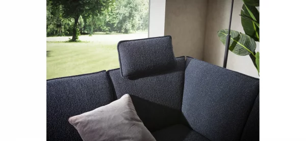 Sofa Stamford - 3,5-Sitzer, Bogen links mit Ecksofa 2-sitzig und Abschlusshocker Rechts, inkl. Armlehne verstellbar und Kopfstütze, Stoff, Dunkelblau – Bild 3