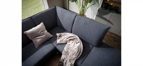 Sofa Stamford - 3,5-Sitzer, Bogen links mit Ecksofa 2-sitzig und Abschlusshocker Rechts, inkl. Armlehne verstellbar und Kopfstütze, Stoff, Dunkelblau – Bild 4