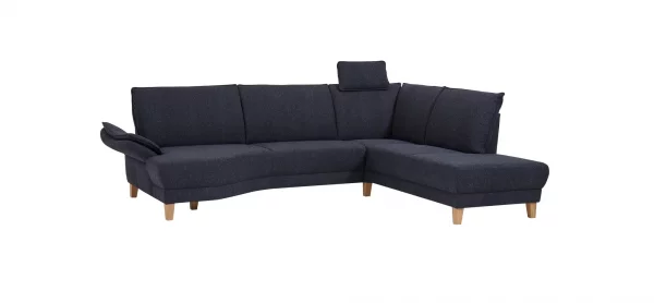 Sofa Stamford - 3,5-Sitzer, Bogen links mit Ecksofa 2-sitzig und Abschlusshocker Rechts, inkl. Armlehne verstellbar und Kopfstütze, Stoff, Dunkelblau