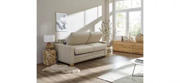 Sofa Lakeville - 2-Sitzer inkl. Schlaffunktion, Gestell Schwarz, Stoff, Beige – Bild 5