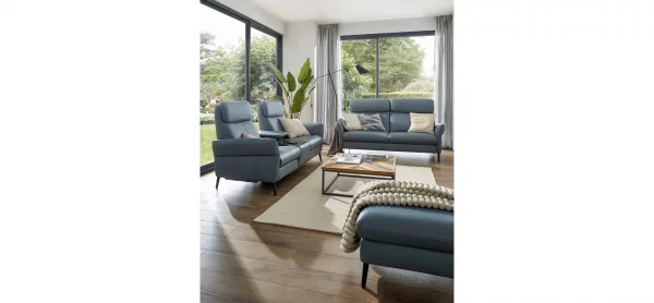 Sofa Fresno - 2,5-Sitzer, Rücken unecht, Leder, Hellblau – Bild 2