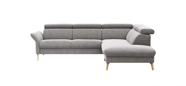 Sofa Maryville - 2,5-Sitzer mit Eckelement und Abschlussteil medium rechts, inkl. Kopfteil verstellbar, Stoff, Grau