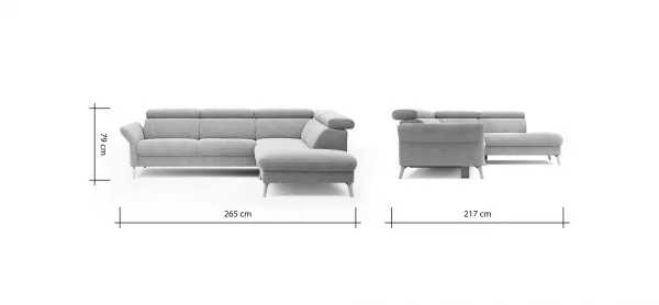 Sofa Maryville - 2,5-Sitzer mit Eckelement und Abschlussteil medium rechts, inkl. Kopfteil verstellbar, Stoff, Grau – Bild 9