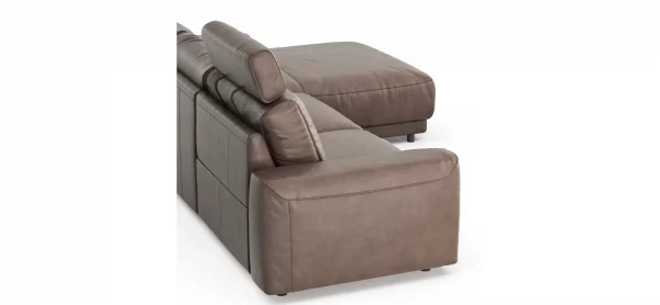 Ecksofa Balok - 2,5-Sitzer mit Longchair groß rechts, inkl. Relaxfunktion (motorisch) und Kopfstütze, Leder, Dunkelbraun – Bild 2