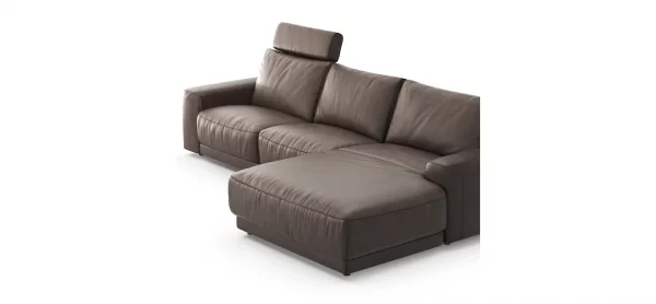 Ecksofa Balok - 2,5-Sitzer mit Longchair groß rechts, inkl. Relaxfunktion (motorisch) und Kopfstütze, Leder, Dunkelbraun – Bild 3