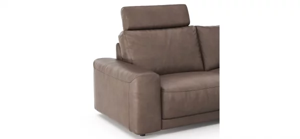 Ecksofa Balok - 2,5-Sitzer mit Longchair groß rechts, inkl. Relaxfunktion (motorisch) und Kopfstütze, Leder, Dunkelbraun – Bild 4