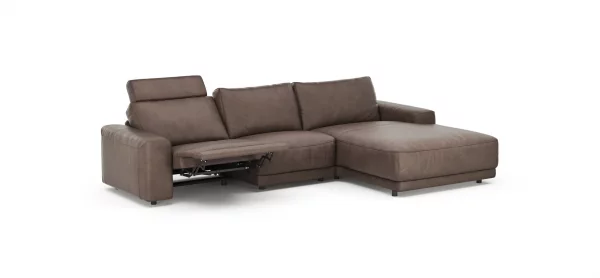 Ecksofa Balok - 2,5-Sitzer mit Longchair groß rechts, inkl. Relaxfunktion (motorisch) und Kopfstütze, Leder, Dunkelbraun – Bild 5