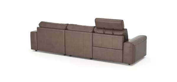 Ecksofa Balok - 2,5-Sitzer mit Longchair groß rechts, inkl. Relaxfunktion (motorisch) und Kopfstütze, Leder, Dunkelbraun – Bild 6