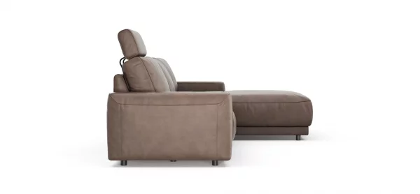 Ecksofa Balok - 2,5-Sitzer mit Longchair groß rechts, inkl. Relaxfunktion (motorisch) und Kopfstütze, Leder, Dunkelbraun – Bild 7