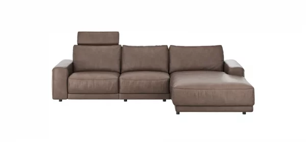 Ecksofa Balok - 2,5-Sitzer mit Longchair groß rechts, inkl. Relaxfunktion (motorisch) und Kopfstütze, Leder, Dunkelbraun