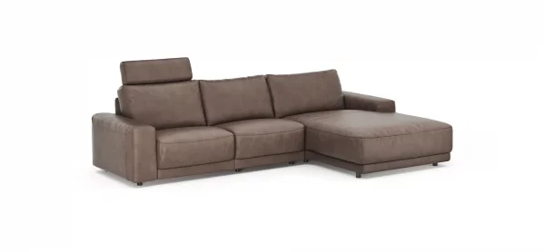 Ecksofa Balok - 2,5-Sitzer mit Longchair groß rechts, inkl. Relaxfunktion (motorisch) und Kopfstütze, Leder, Dunkelbraun – Bild 8