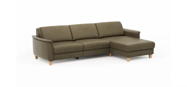 Ecksofa Mendoza - 2,5-Sitzer mit Longchair rechts, Relaxfunktion motorisch, Bettkasten, Leder, Braungrün – Bild 6