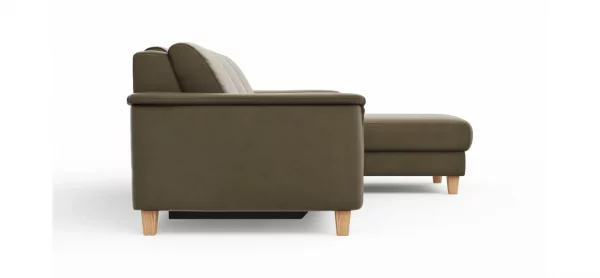 Ecksofa Mendoza - 2,5-Sitzer mit Longchair rechts, Relaxfunktion motorisch, Bettkasten, Leder, Braungrün – Bild 7