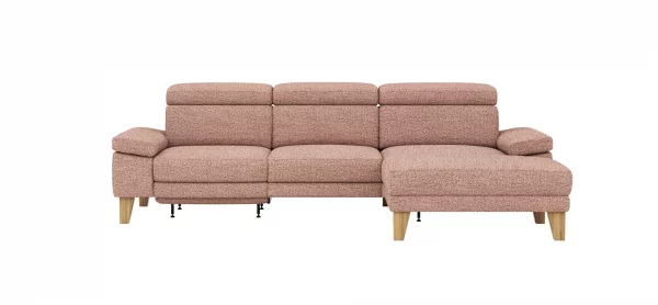 Ecksofa Hudson - 2,5-Sitzer mit Longchair rechts, inkl. Kopfteil/Armlehne verstellbar und Relaxfunktion (motorisch), Stoff, Kupfer