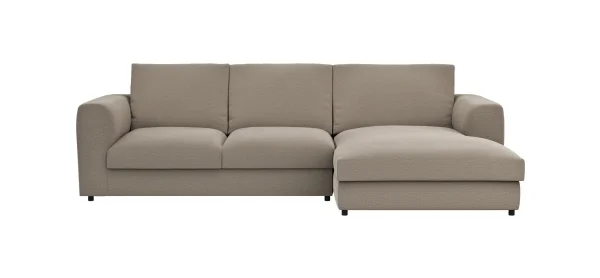 Ecksofa Stormy - 2,5-Sitzer mit Longchair rechts, Stoff, Graubeige