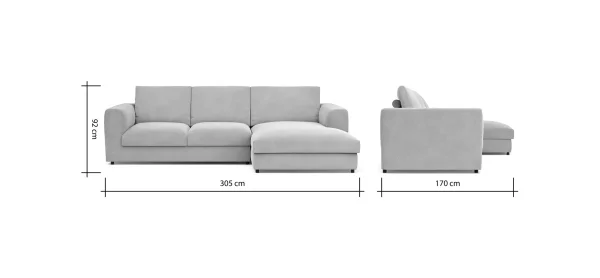 Ecksofa Stormy - 2,5-Sitzer mit Longchair rechts, Stoff, Graubeige – Bild 8