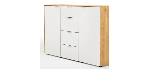 Kommode Colorado Beimöbel - BHT ca. 138x87x43 cm, Glas weiß mit Eiche furniert – Bild 3