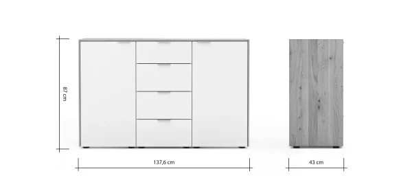 Kommode Colorado Beimöbel - BHT ca. 138x87x43 cm, Glas weiß mit Eiche furniert – Bild 4