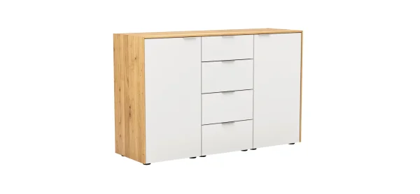 Kommode Colorado Beimöbel - BHT ca. 138x87x43 cm, Glas weiß mit Eiche furniert