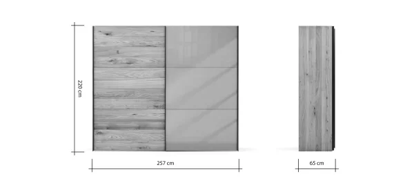 Schwebetürenschrank Colorado - B. ca. 257 cm, Eiche, Glas Graugrün – Bild 10