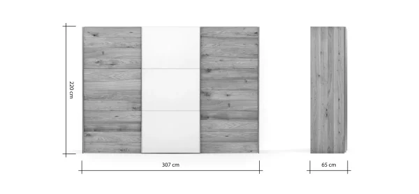 Schwebetürenschrank Colorado - B ca. 307 cm, Eichenfurnier mit Glas – Bild 9