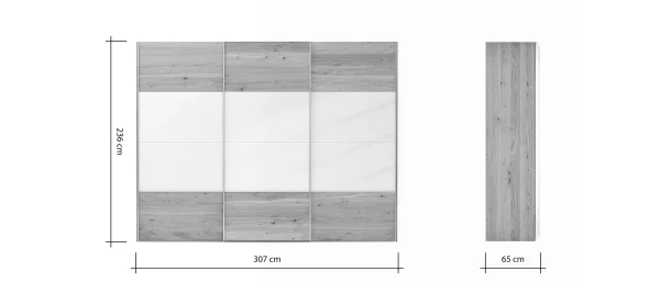 Schwebetürenschrank Colorado - B ca. 307 cm, Eichenfurnier mit Glas weiss – Bild 11