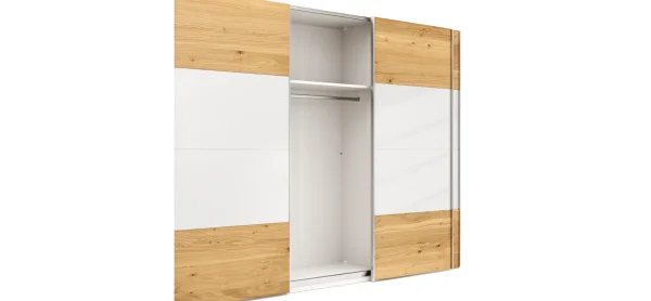 Schwebetürenschrank Colorado - B ca. 307 cm, Eichenfurnier mit Glas weiss – Bild 6