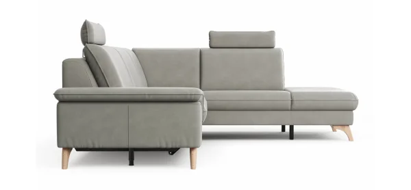 Ecksofa Tulsa KS - 2,5-Sitzer, Spitzecke und 1,5-Sitzer mit Anstellhocker aufklappbar rechts,  inkl. Kopfstütze, AL verstellbar und Schlaffunktion, Leder, Graubeige – Bild 6
